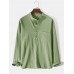 Mens Solid Color Stand Collar Cotton Long Sleeve Henley Shirts With Pocket
