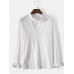 Mens Solid Color Stand Collar Cotton Long Sleeve Henley Shirts With Pocket