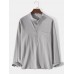 Mens Solid Color Stand Collar Cotton Long Sleeve Henley Shirts With Pocket