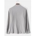Mens Solid Color Stand Collar Cotton Long Sleeve Henley Shirts With Pocket
