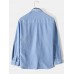 Mens Solid Color Cartoon Cat Pocket Lapel Cotton Long Sleeve Shirt