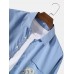 Mens Solid Color Cartoon Cat Pocket Lapel Cotton Long Sleeve Shirt