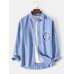 Mens Solid Color Smile Chest Pocket Cotton Long Sleeve Casual Shirt