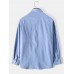 Mens Solid Color Smile Chest Pocket Cotton Long Sleeve Casual Shirt