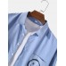 Mens Solid Color Smile Chest Pocket Cotton Long Sleeve Casual Shirt