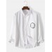 Mens Solid Color Smile Chest Pocket Cotton Long Sleeve Casual Shirt
