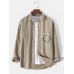 Mens Solid Color Smile Chest Pocket Cotton Long Sleeve Casual Shirt