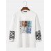 Mens Graphic Print Zebra Patchwork Faux Twinset Long Sleeve T-Shirt