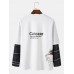 Mens Slogan Print Faux Twinset Plaid Patchwork Long Sleeve T-Shirt