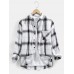 Mens Plaid Long Sleeve Lapel Casual Shirts With Chest Pocket