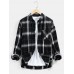 Mens Plaid Long Sleeve Lapel Casual Shirts With Chest Pocket