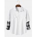 Mens Solid Color Patchwork Plaid Faux Twinset Long Sleeve Shirts With Pocket