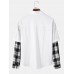 Mens Solid Color Patchwork Plaid Faux Twinset Long Sleeve Shirts With Pocket