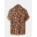Mens Colorful Leaves Print Holiday Short Sleeve Casual Shirt