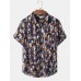 Mens Colorful Leaves Print Holiday Short Sleeve Casual Shirt