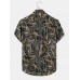 Mens Vintage Leaves Print Short Sleeve Casual Holiday Shirt