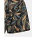 Mens Vintage Leaves Print Short Sleeve Casual Holiday Shirt