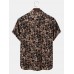 Mens Allover Vintage Floral Print Lapel Short Sleeve Holiday Shirt