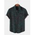 Mens Designer Plants Leaves Lapel Short Sleeve Casual Shirt