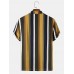 Mens Multicolor Striped Revere Collar Short Sleeve Daily Shirt