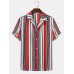 Mens Multicolor Striped Revere Collar Short Sleeve Daily Shirt