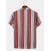 Mens Multicolor Striped Revere Collar Short Sleeve Daily Shirt