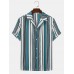 Mens Multicolor Striped Revere Collar Short Sleeve Daily Shirt