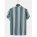 Mens Multicolor Striped Revere Collar Short Sleeve Daily Shirt
