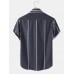 Mens Striped Curved Hem Short Sleeve Shirt With Pocket