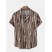 Mens Irregular Striped Revere Collar Cotton Short Sleeve Shirts