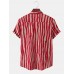 Mens Irregular Striped Revere Collar Cotton Short Sleeve Shirts