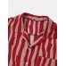 Mens Irregular Striped Revere Collar Cotton Short Sleeve Shirts