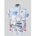 Mens Graffiti Mix Print Lapel Button Up Street Short Sleeve Shirts
