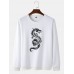 Mens Oriental Dragon Print Round Neck Pullover Cotton Street Sweatshirts