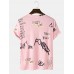 Mens All Over Letter Graffiti Print Street Short Sleeve T-Shirts