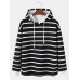 Mens Contrast Horizontal Striped Plain Drawstring Overhead Hoodies