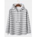 Mens Contrast Horizontal Striped Plain Drawstring Overhead Hoodies
