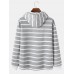 Mens Contrast Horizontal Striped Plain Drawstring Overhead Hoodies