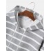 Mens Contrast Horizontal Striped Plain Drawstring Overhead Hoodies