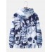 Mens All Over Plant Leaf Print Drawstring Hoodies With Kangaroo Pocket