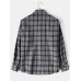 Mens Vintage Check Print Cotton Button Lapel Long Sleeve Casual Loose Shirt