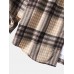 Mens Plaid Print Double Pockets Cotton Lapel Long Sleeve Casual Shirt