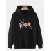 Mens Cartoon Elk Print Drop Shoulder Kangaroo Pocket Hoodies