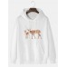 Mens Cartoon Elk Print Drop Shoulder Kangaroo Pocket Hoodies