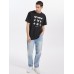 Mens Butterfly Print Short Sleeve Crew Neck Black Preppy T-Shirts