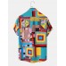 Mens Colorful Ethnic Pattern Print Lapel Short Sleeve Holiday Shirts