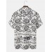 Mens Floral Landscape Print Lapel Designer Short Sleeve Shirts