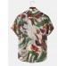Mens Holiday Floral Plants Print Lapel Casual Short Sleeve Shirts