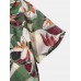 Mens Holiday Floral Plants Print Lapel Casual Short Sleeve Shirts