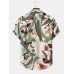 Mens Plants Floral Holiday Print Lapel Short Sleeve Casual Shirts